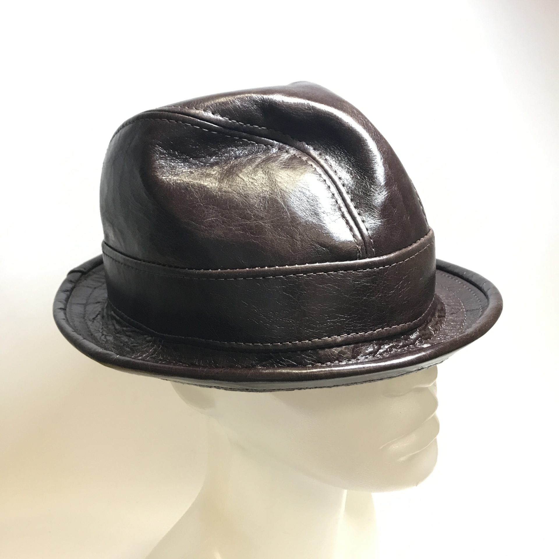 Jill Corbett Fedora Snatch hat cracked brown leather Handmade S/M/L/XL/XXL/XXXL