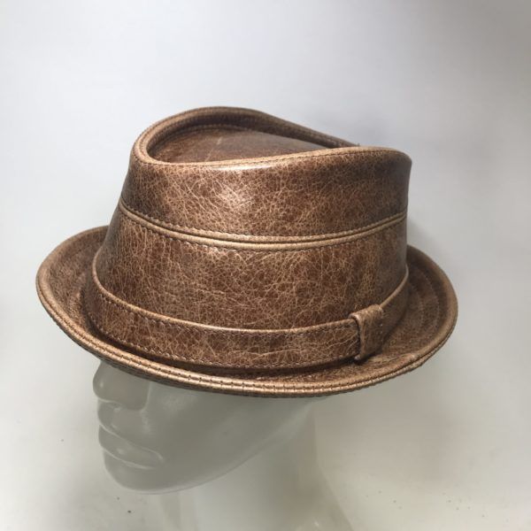 Cracked Brown Leather Trilby Hat With Band