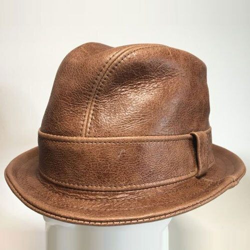 Jill Corbett Fedora Snatch hat cracked brown leather Handmade S/M/L/XL/XXL/XXXL