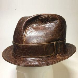 Leather Snatch Fedora in Cracked Brown - Made to Order Small to XXXXLarge