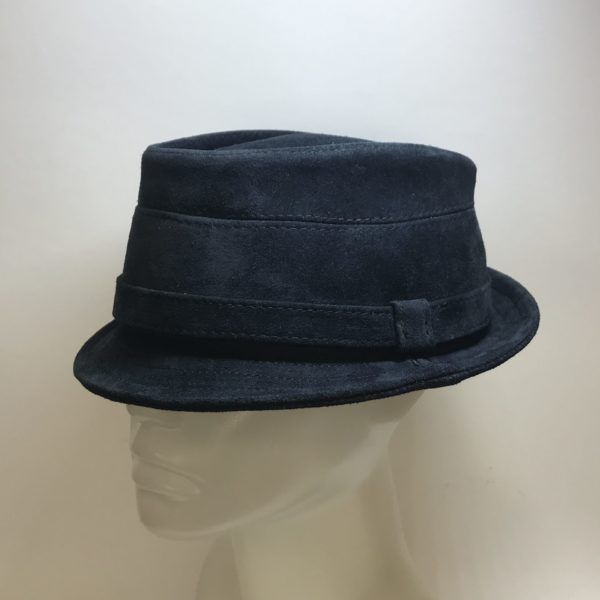 Blue Suede Lower Crown Trilby Hat On Mannequin
