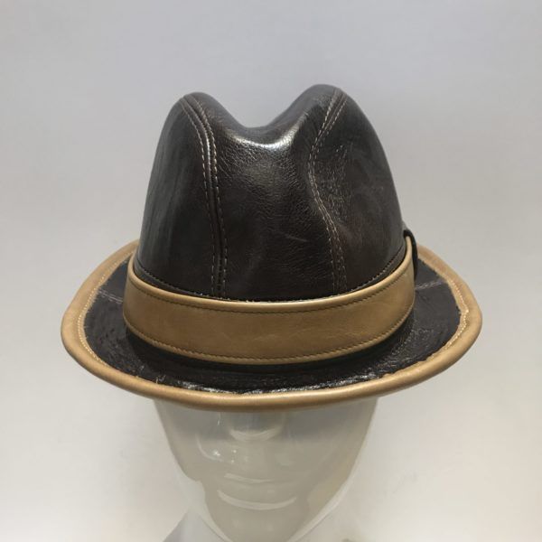 Custom leather fedora hat choc brown / caramel