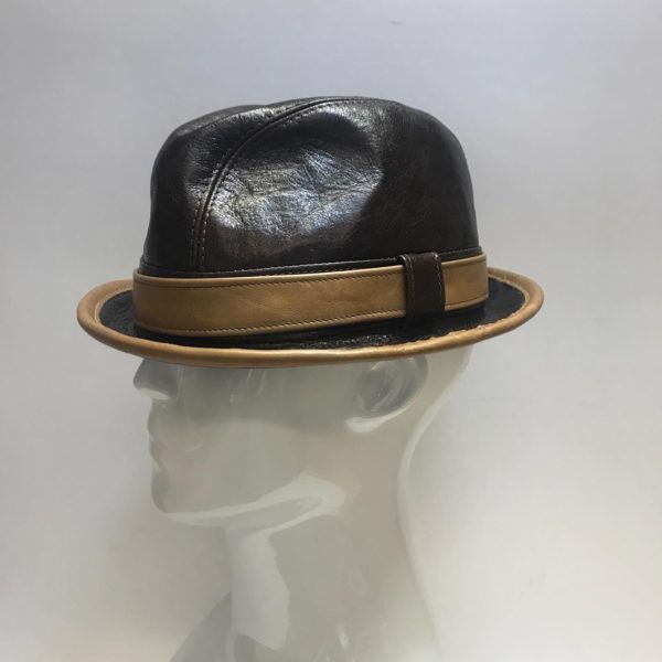 Custom leather fedora hat choc brown / caramel