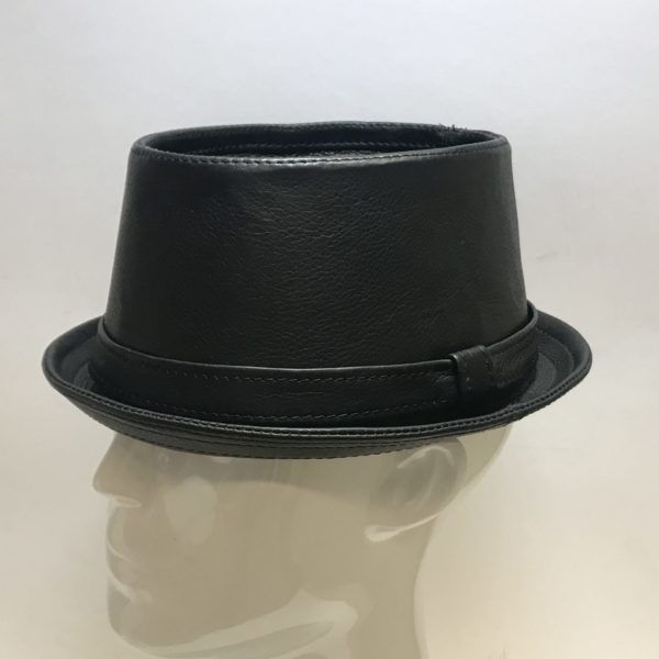Custom Pork Pie Stove Hat Premium Black Leather