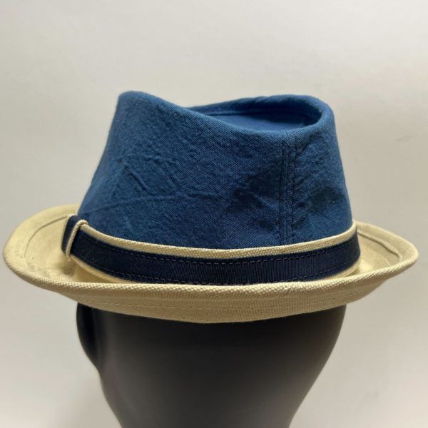 Custom Summer Pinch Trilby Hat Dyed Blue Linen with Oilskin Canvas