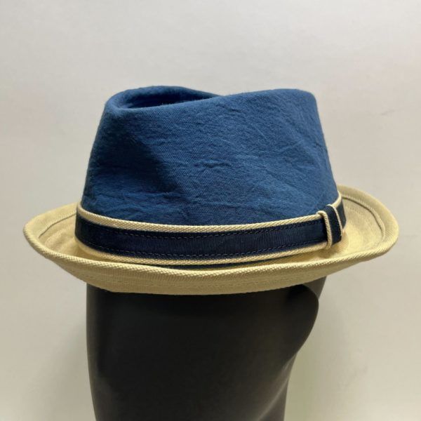Custom Summer Pinch Trilby Hat Dyed Blue Linen with Oilskin Canvas