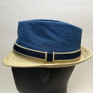 Blue Linen Trilby With Cream Brim and Band