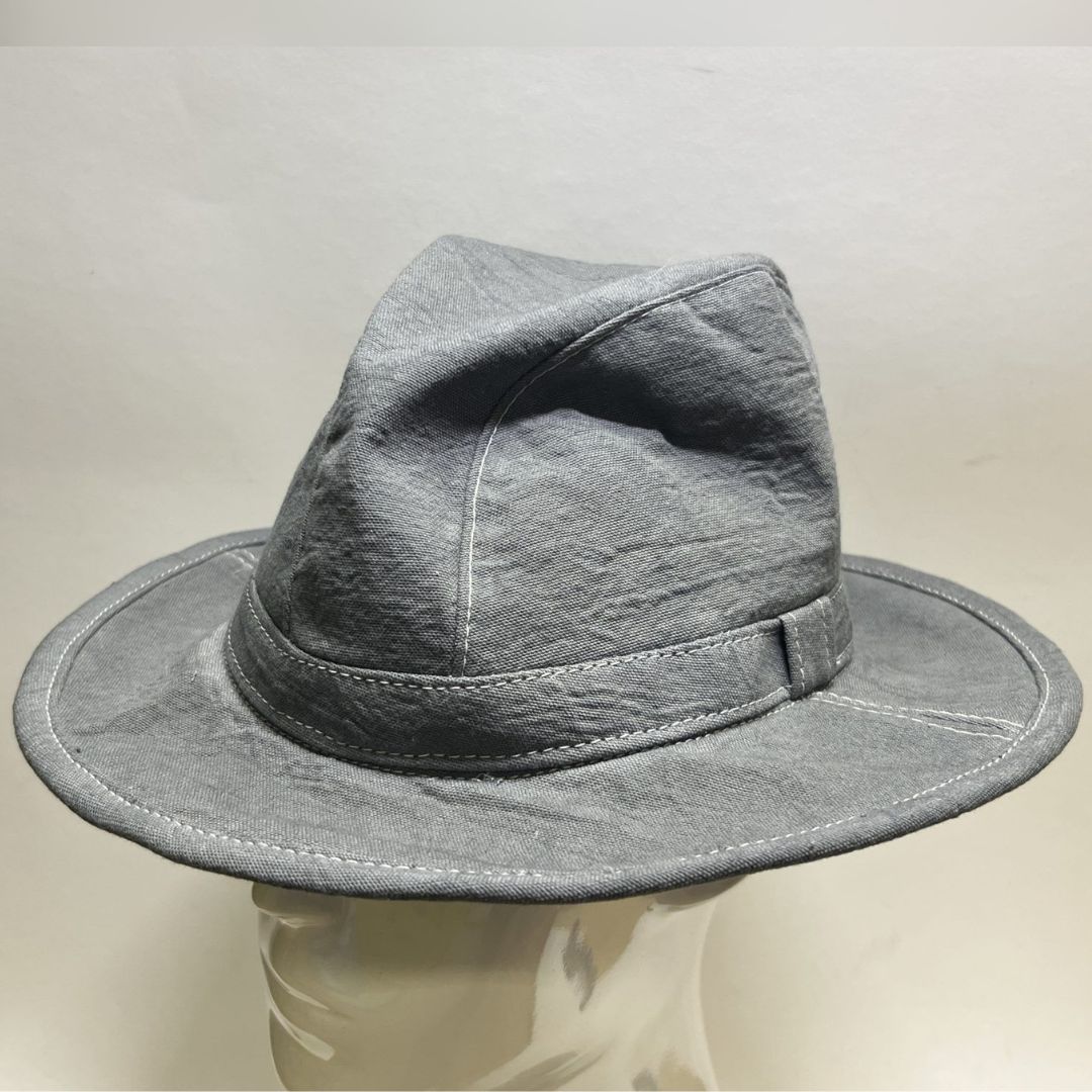 Grey Canvas Fedora Hat On A Mannequin Made By The Hattic
