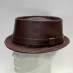 Ox Blood Red Nappa Leather Roll Top Pork Pie Hat By The Hattic