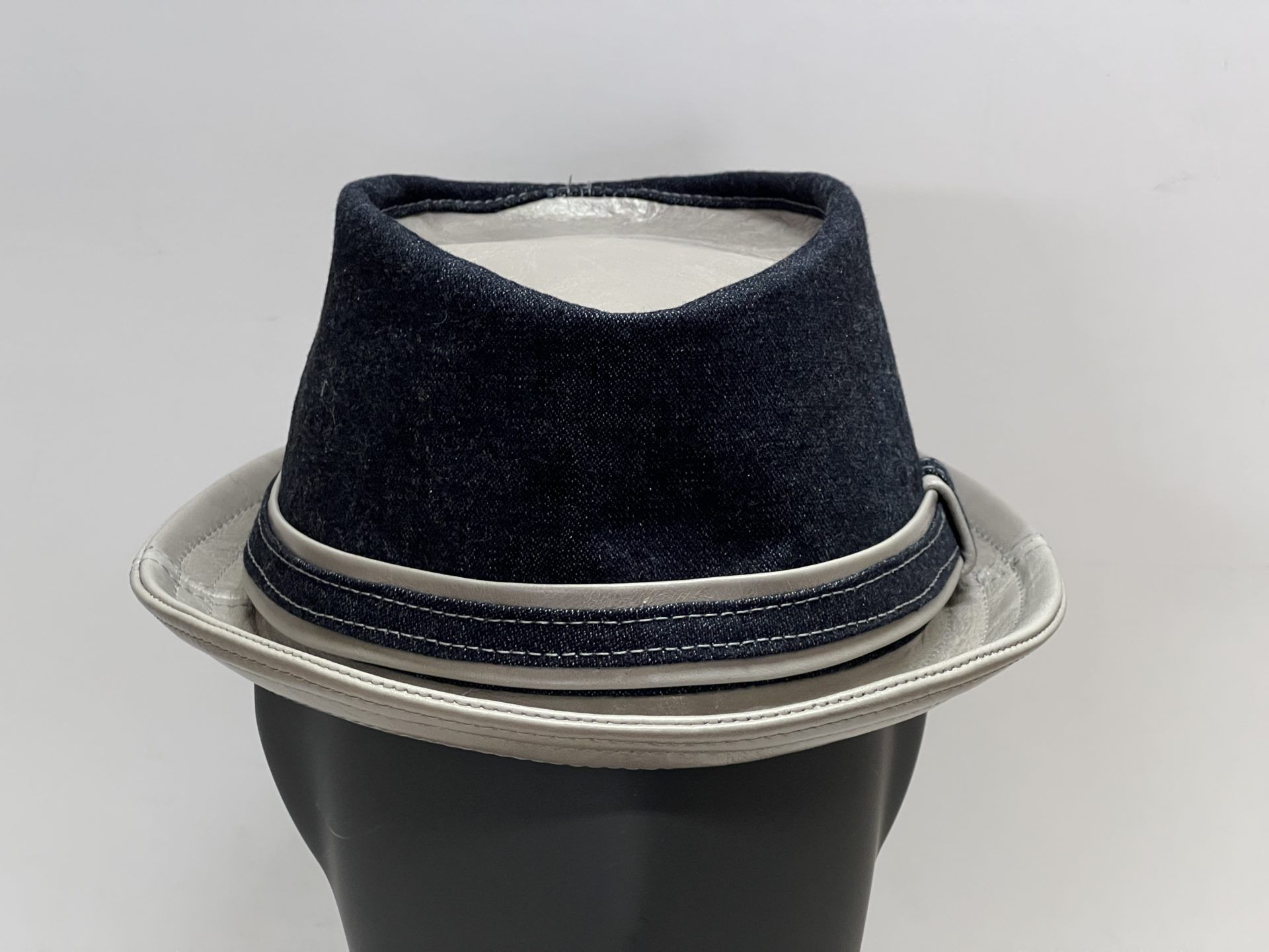Custom Pinch Trilby Hat Leather & Denim Trim