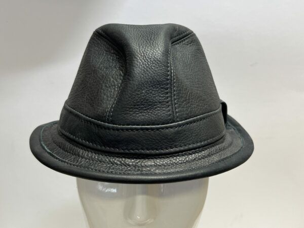Stingy fedora bound brim premium black leather 59 cm