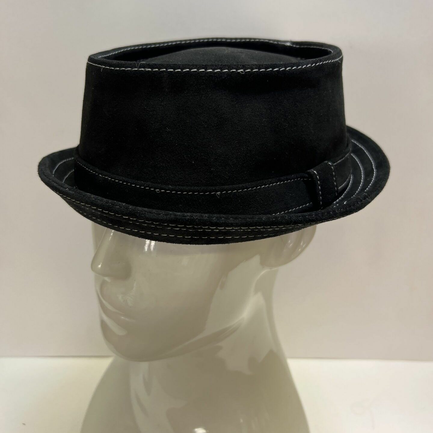 Custom Black Pork Pie Hat With White Contrast Stitching | The Hattic