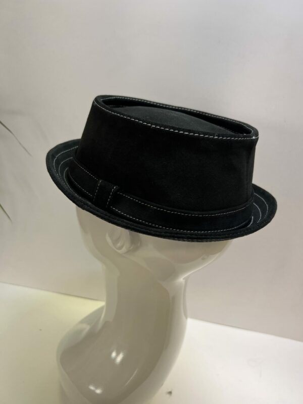 Custom Black Suede Pork Pie Hat With Band