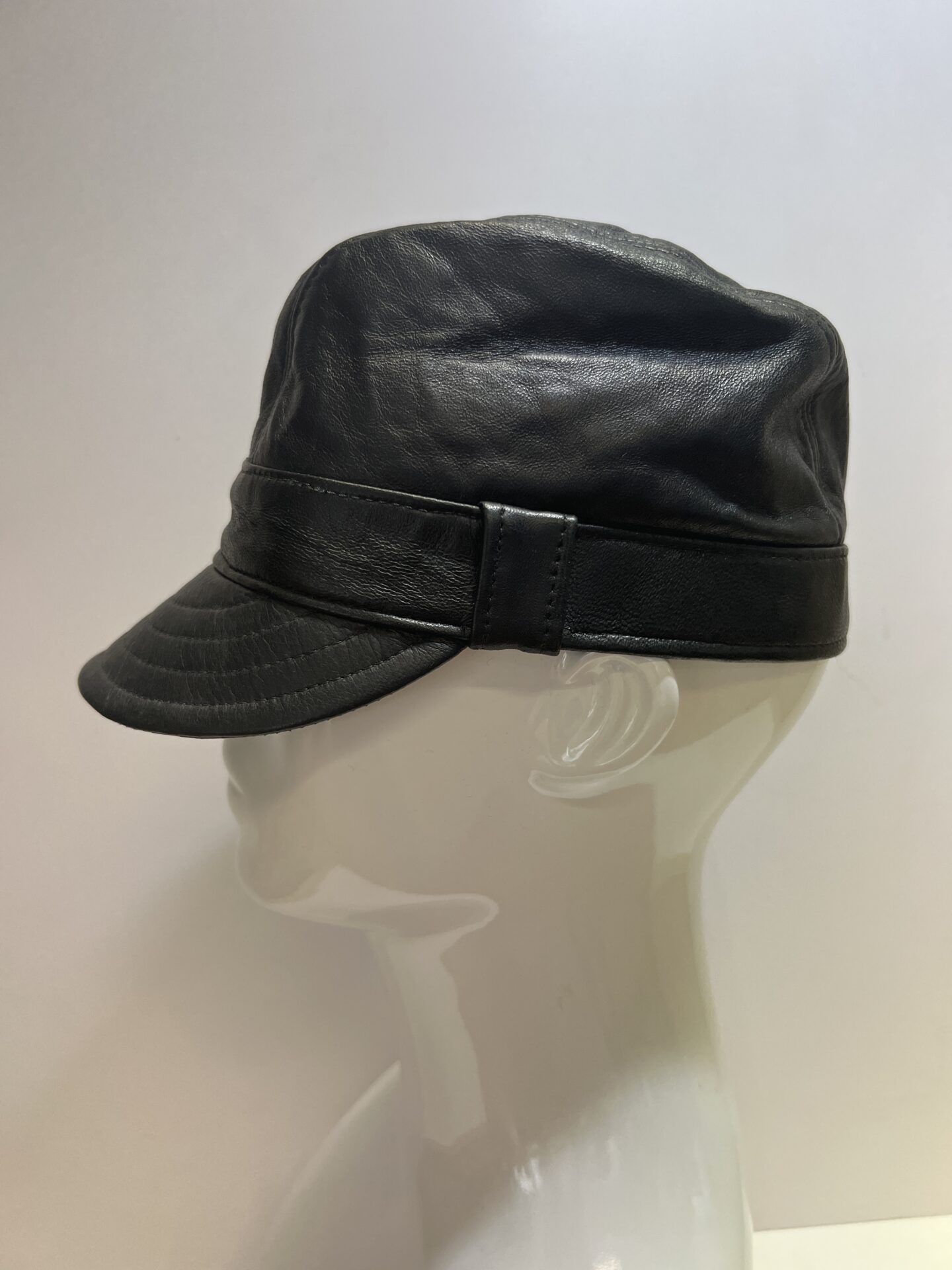 Fedora crown cap black nappa leather L 59 cm