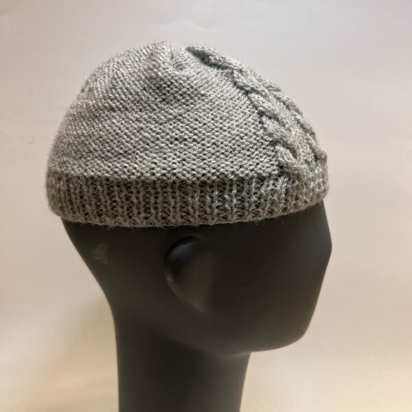 Skull cap grey wool will fit size 56 cm to 61 cm