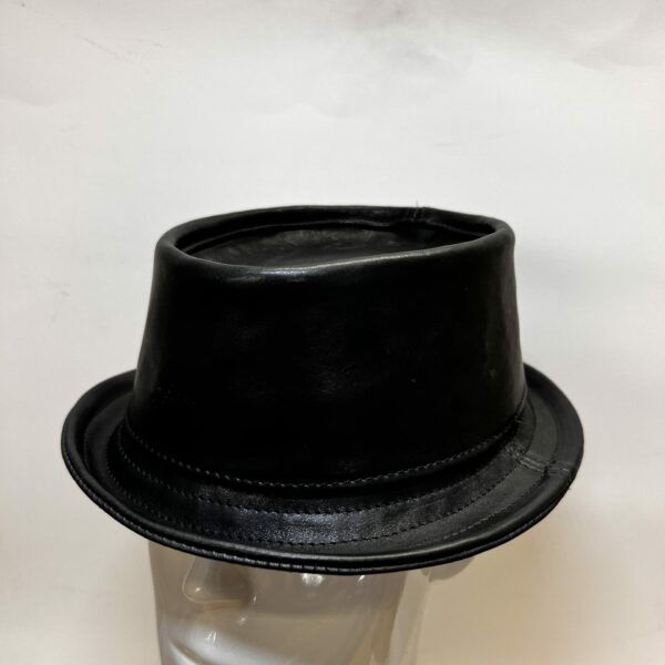 Roll top pork pie hat antique aniline leather black M 57 cm