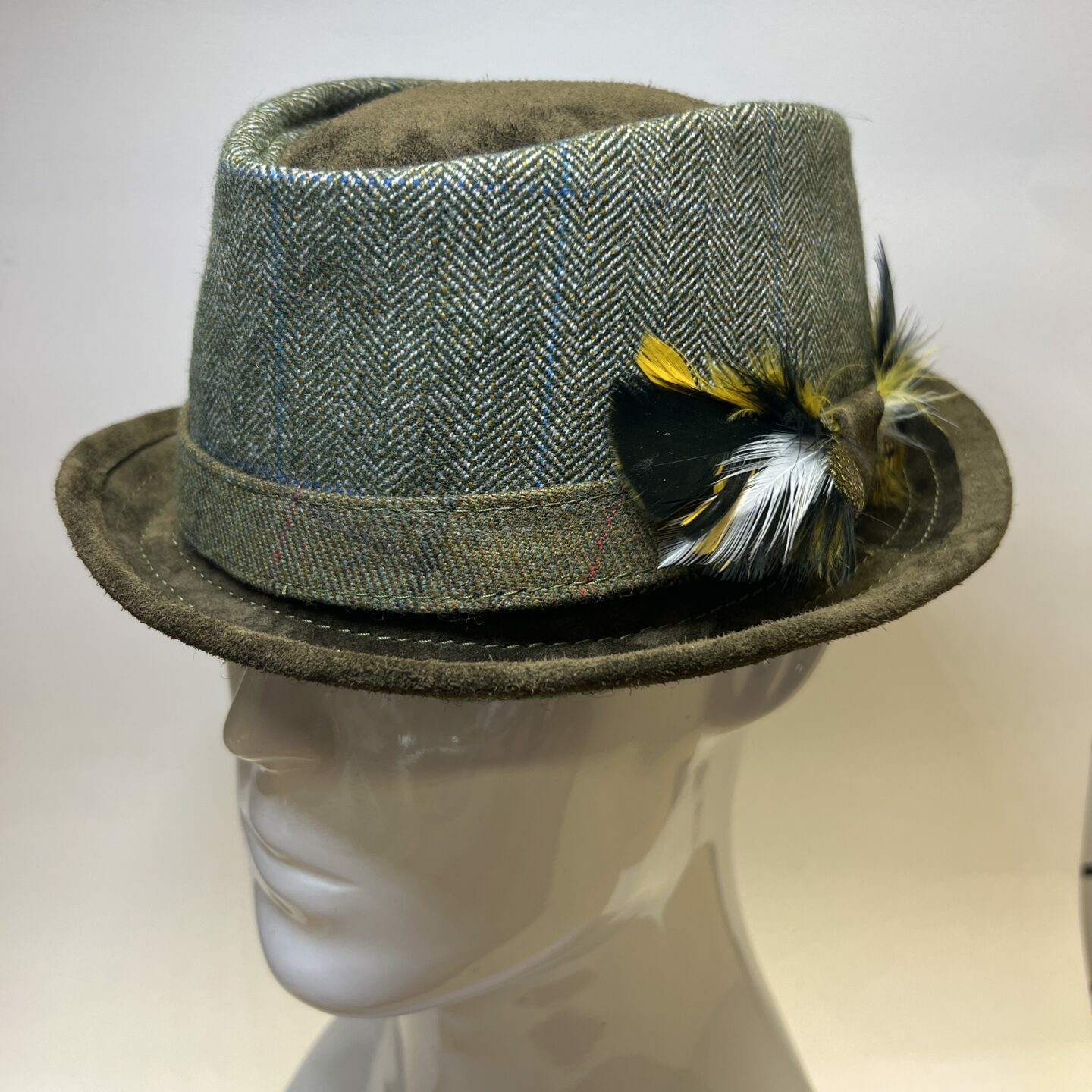 Tweed Trilby Hat With Feathers