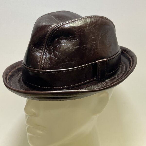 Shining Dark Brown Leather Fedora Hat