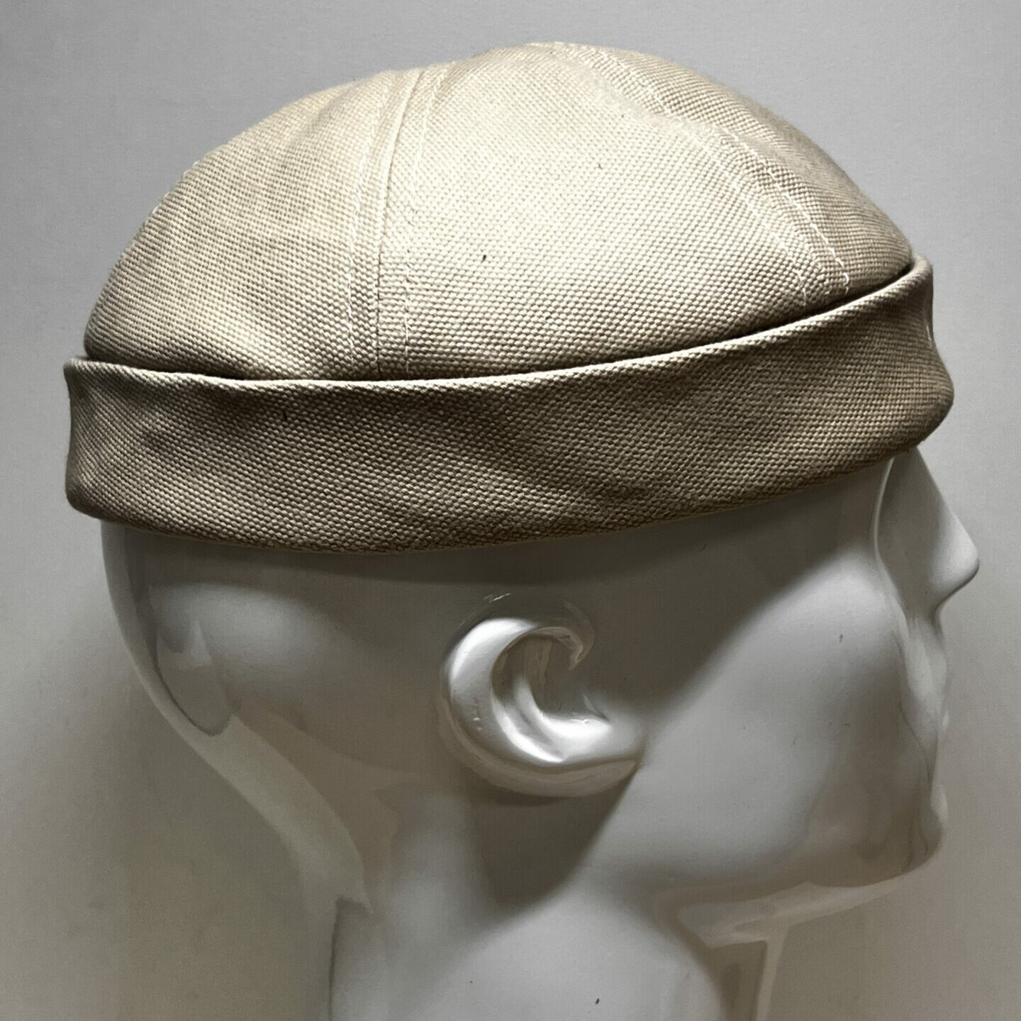 Stone Colour Cotton Canvas Docker Cap On Model | The Hattic